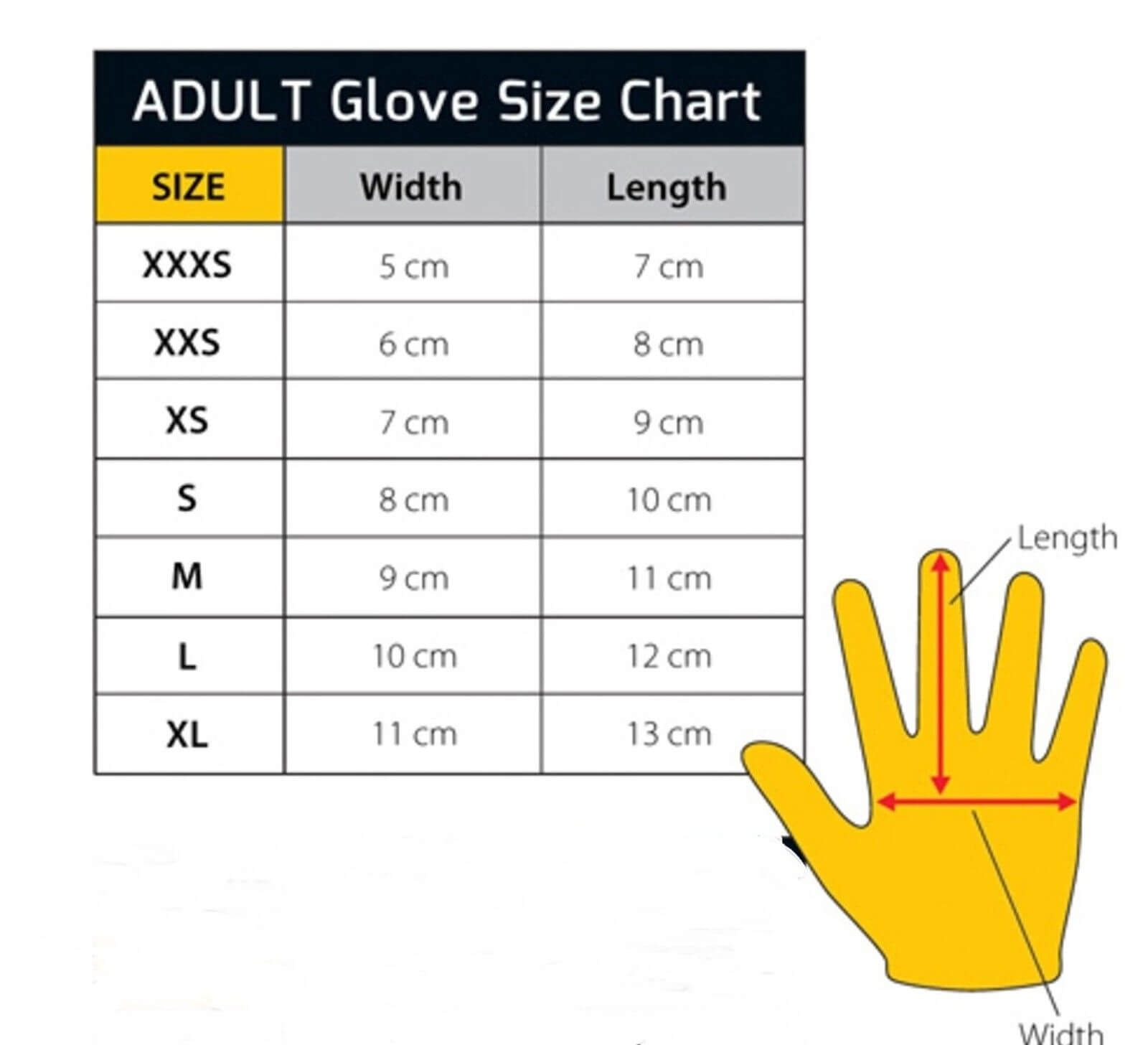 Gloves size chart for adult