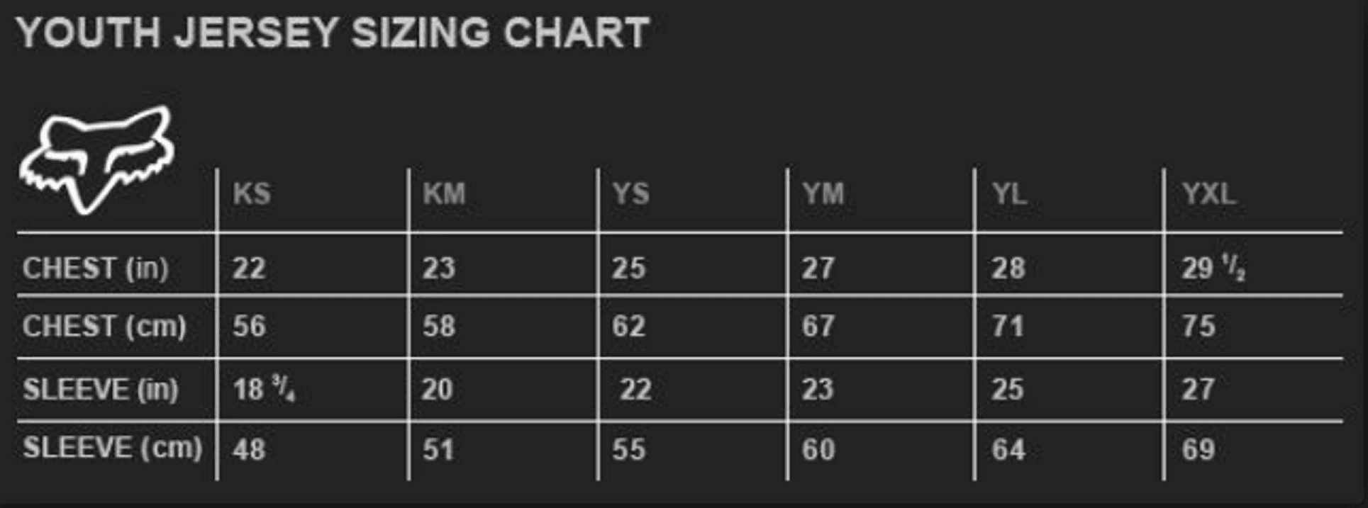 Fox Helmet Size Chart Cm