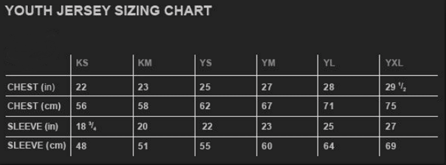 Fox Youth Jersey Size Chart