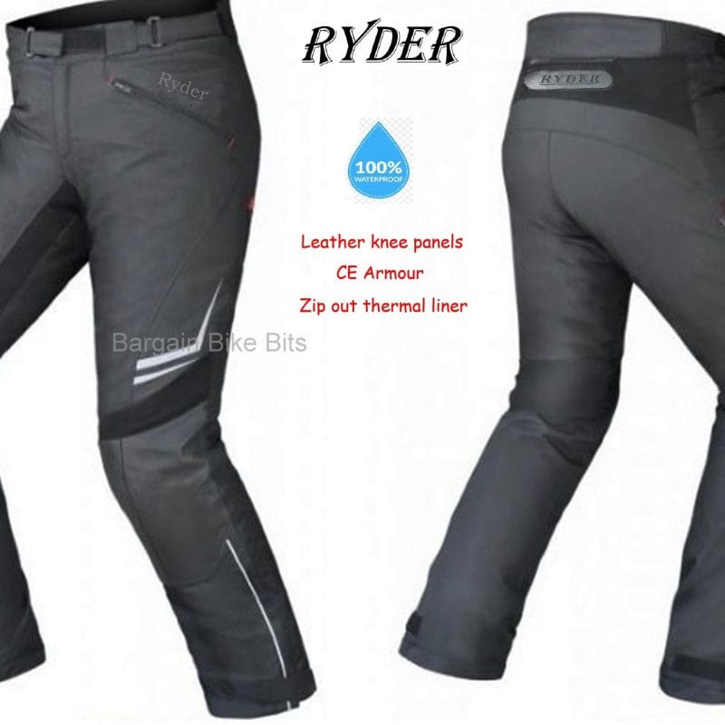 Ryder motorcycle pants NEW! Waterproof LEATHER KNEE PANELS