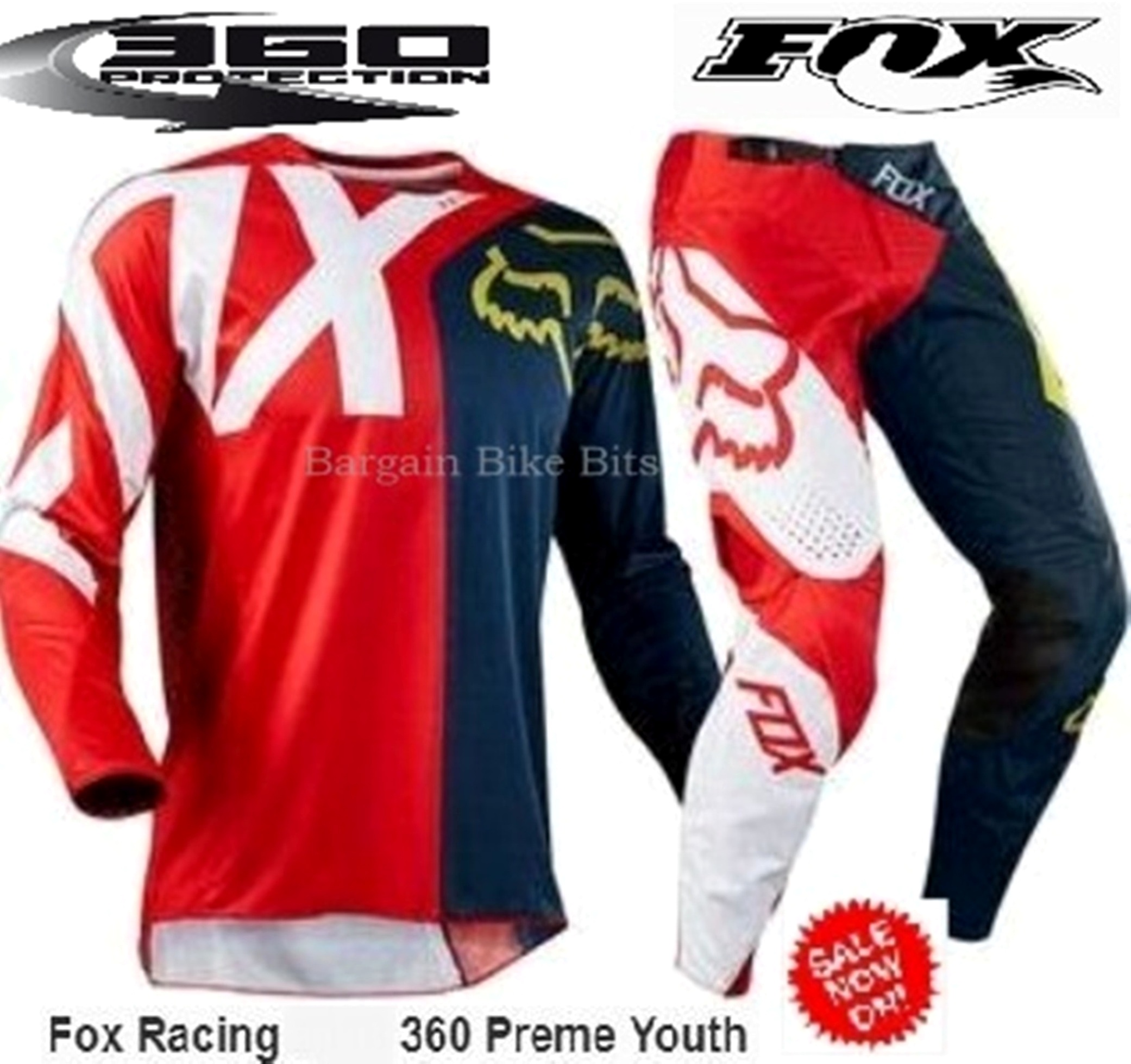 Fox Racing Kids Motocross Jersey White/RED/Blue Medium