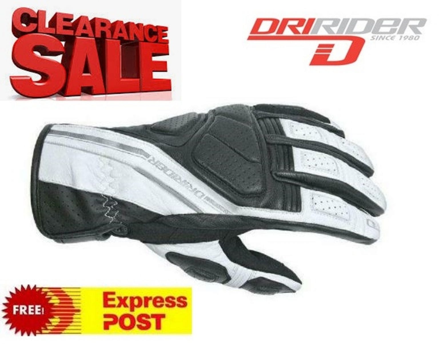 Dririder ‘Phantom’ Leather Motorcycle Gloves Black/White 2XL
