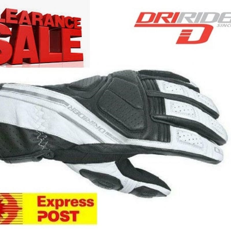 Dririder ‘Phantom’ Leather Motorcycle Gloves Black/White 2XL