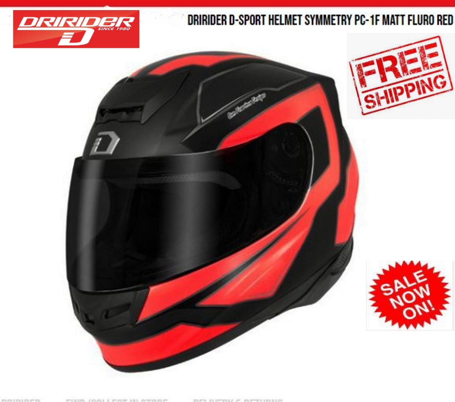 DRIRIDER D-SPORT SYMMETRY Motorcycle Road Helmet  (Matt black/red)