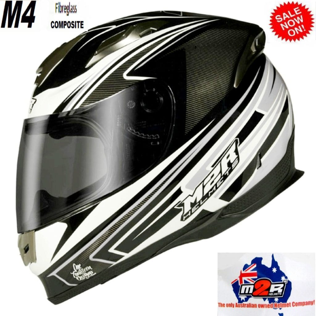 M2R M4 Octane Motorcycle Helmet NEW Matt Silver/ Black FIBREGLASS COMPOSITE Small