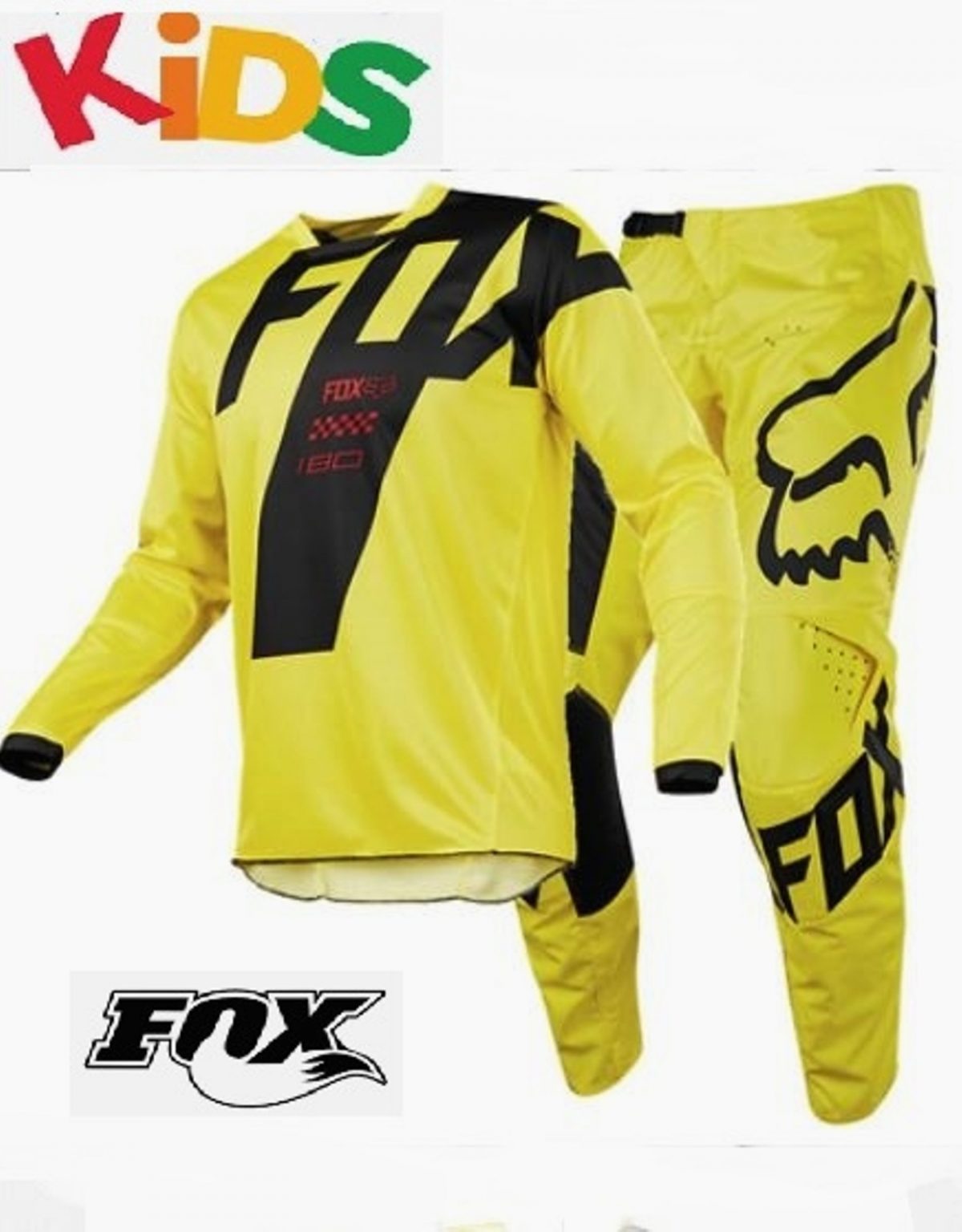 CLEARANCE! FOX Kids Dirt Bike Pants & Jersey combo #22/S yellow PEEWEE BMX Youth Motocross