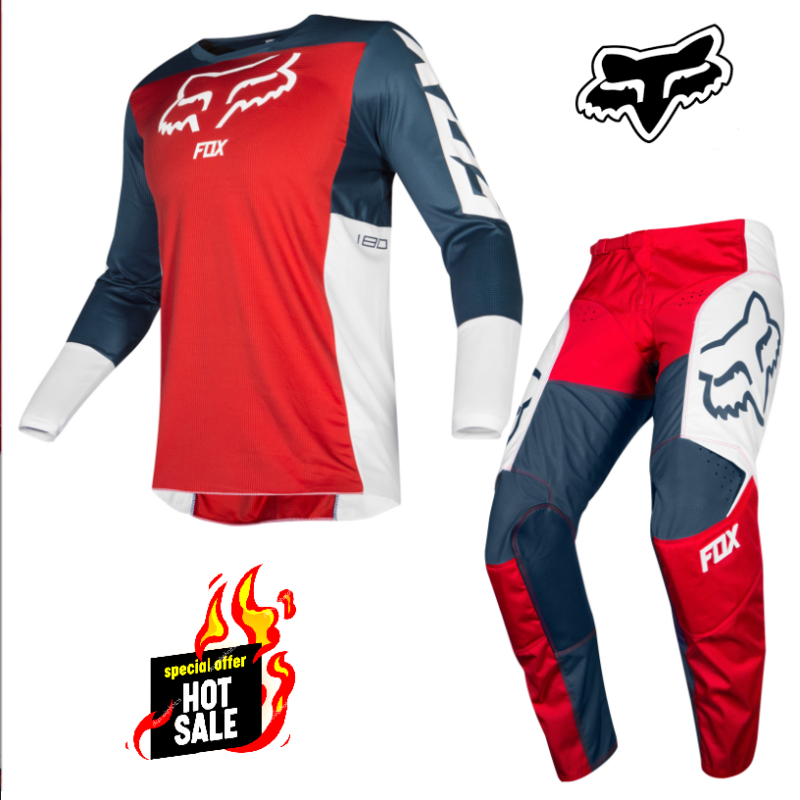 Fox 180 Przm Motocross Pants & Jersey combo #34  (Red/navy) Men Motocross Off Road MX Pants