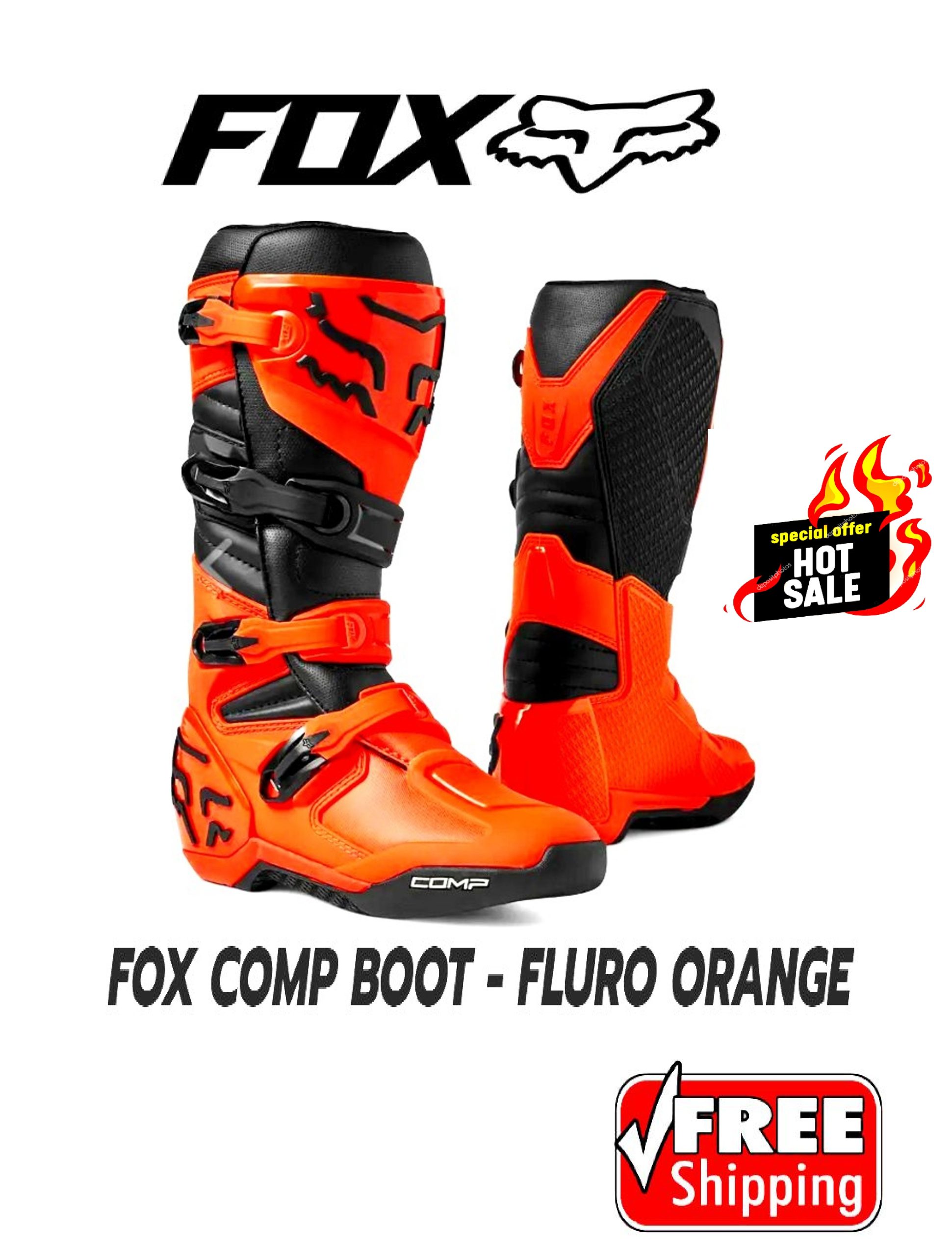 FOX COMP Motocross Boots MX Dirt bike Off Road (FLURO ORANGE)
