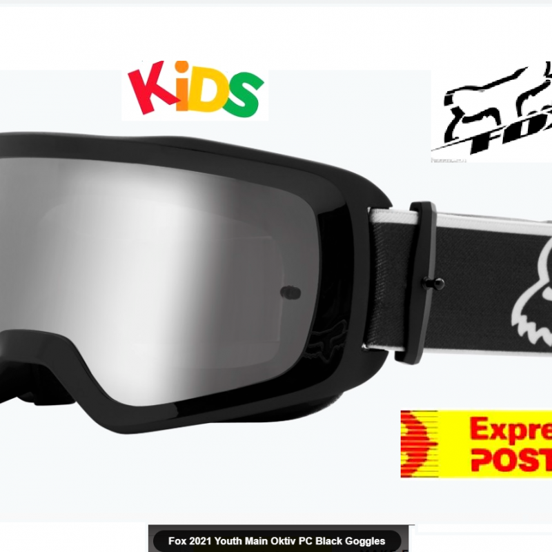 Fox Racing Youth Kids Main Oktiv MX Dirt Bike Motocross Goggles Black with mirror lens
