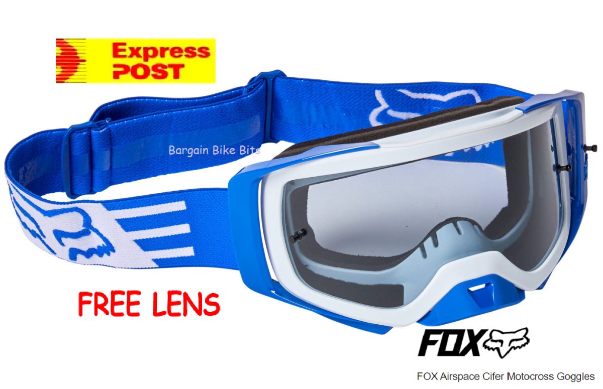 Fox AIRSPACE Cifer Motocross Dirt Bike MX Goggles Light Tinted lens & FREE extra lens Yam Blue