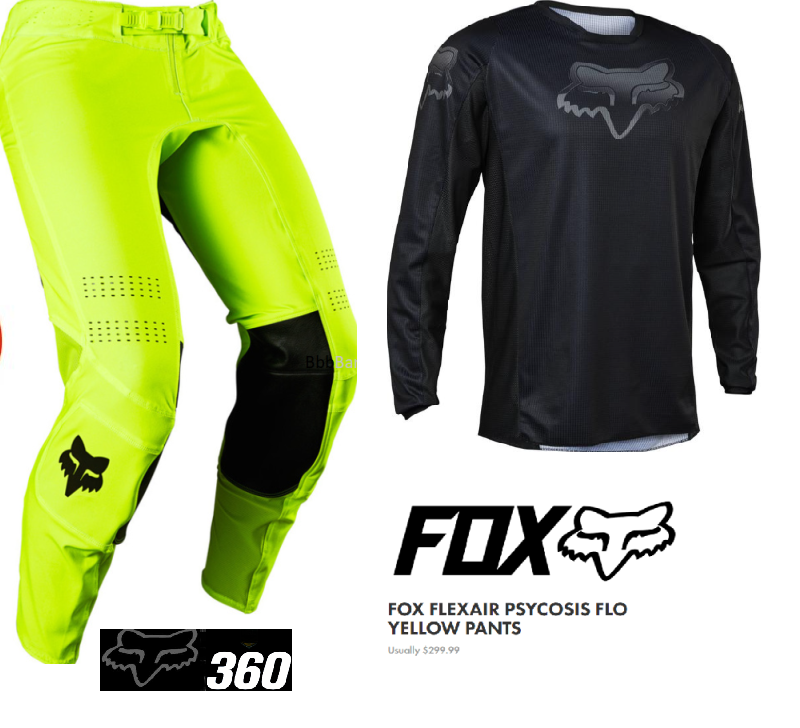 CLEARANCE! Fox 360 Flexair Psycosis Motocross Dirt Bike Pants & Jersey Set  Fluro Yellow