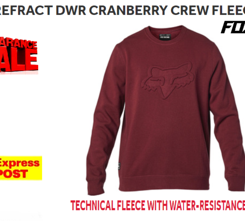 FOX RACING 'REFRACT' Fleece Water Resistant Sweatshirt Jumper Pullover (Cranberry/maroon)