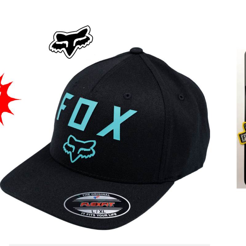 Fox Mens Number 2 Flexfit 2.0 Cap Black Casual Hat NEW with FREE FOX Sew-on / Iron-on Patches