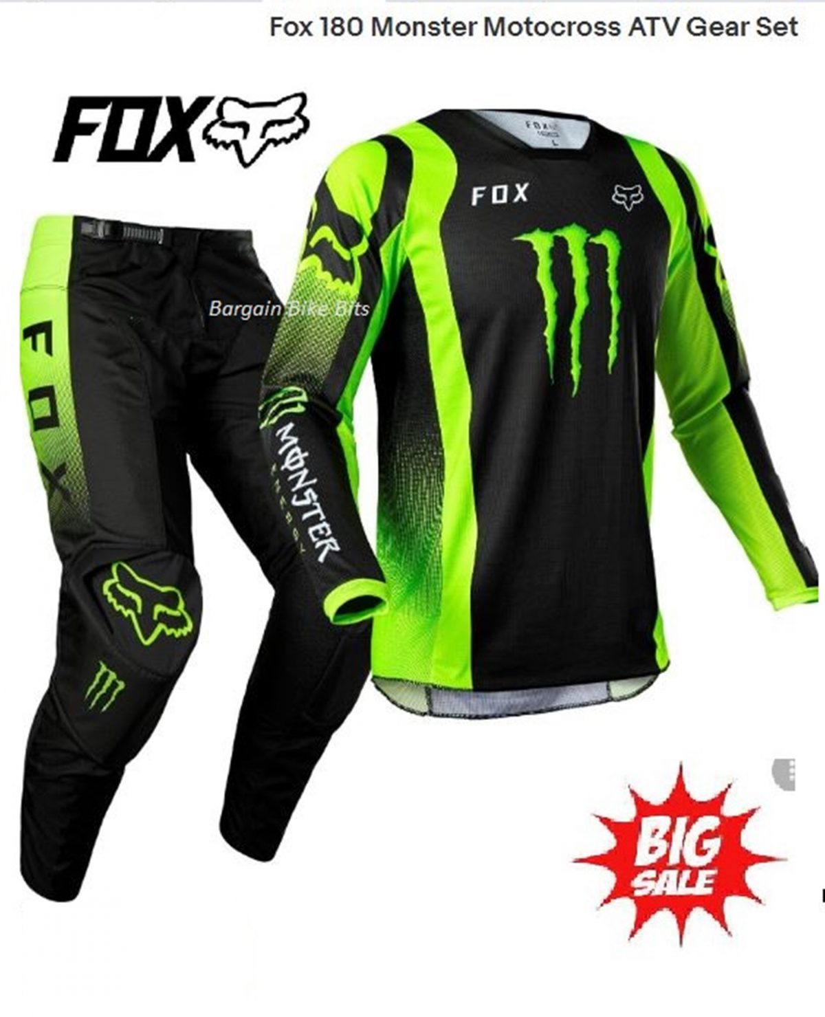 Fox Racing180 Monster Motocross Pants & Jersey combo Mens Motocross Off Road MX Pants (black/green)