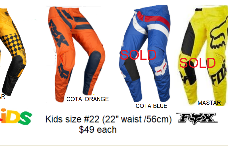 CLEARANCE! Fox Kids Fox Dirt Bike MX Pants Size #22 Kiddies Motocross BMX $49 each