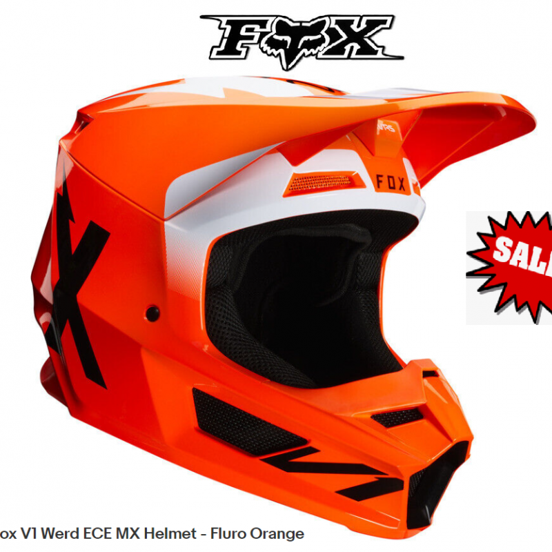 Fox MX V1 Werd Motocross Helmet Fluro KTM Orange dirt bike off road MX