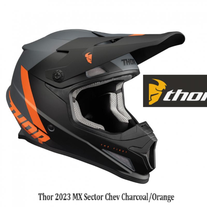 Thor 2023 MX Sector Chev YOUTH Charcoal/Orange Kids Motocross Dirt Bike Riding Helmet