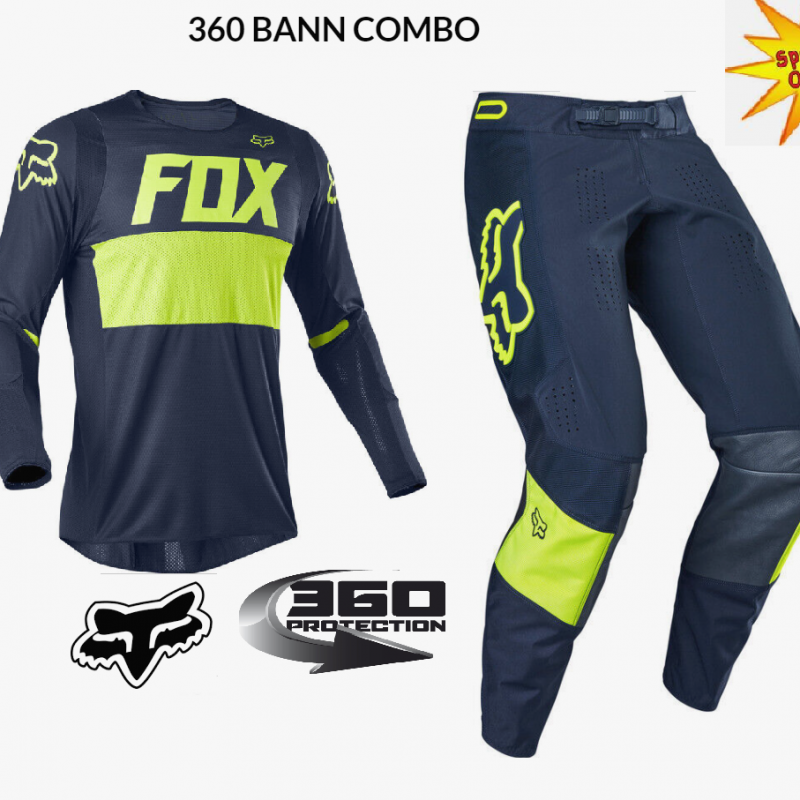 CLEARANCE! Fox 360 BANN Motocross Pants & Jersey combo Dirt Bike MX Navy/Fluro Yellow