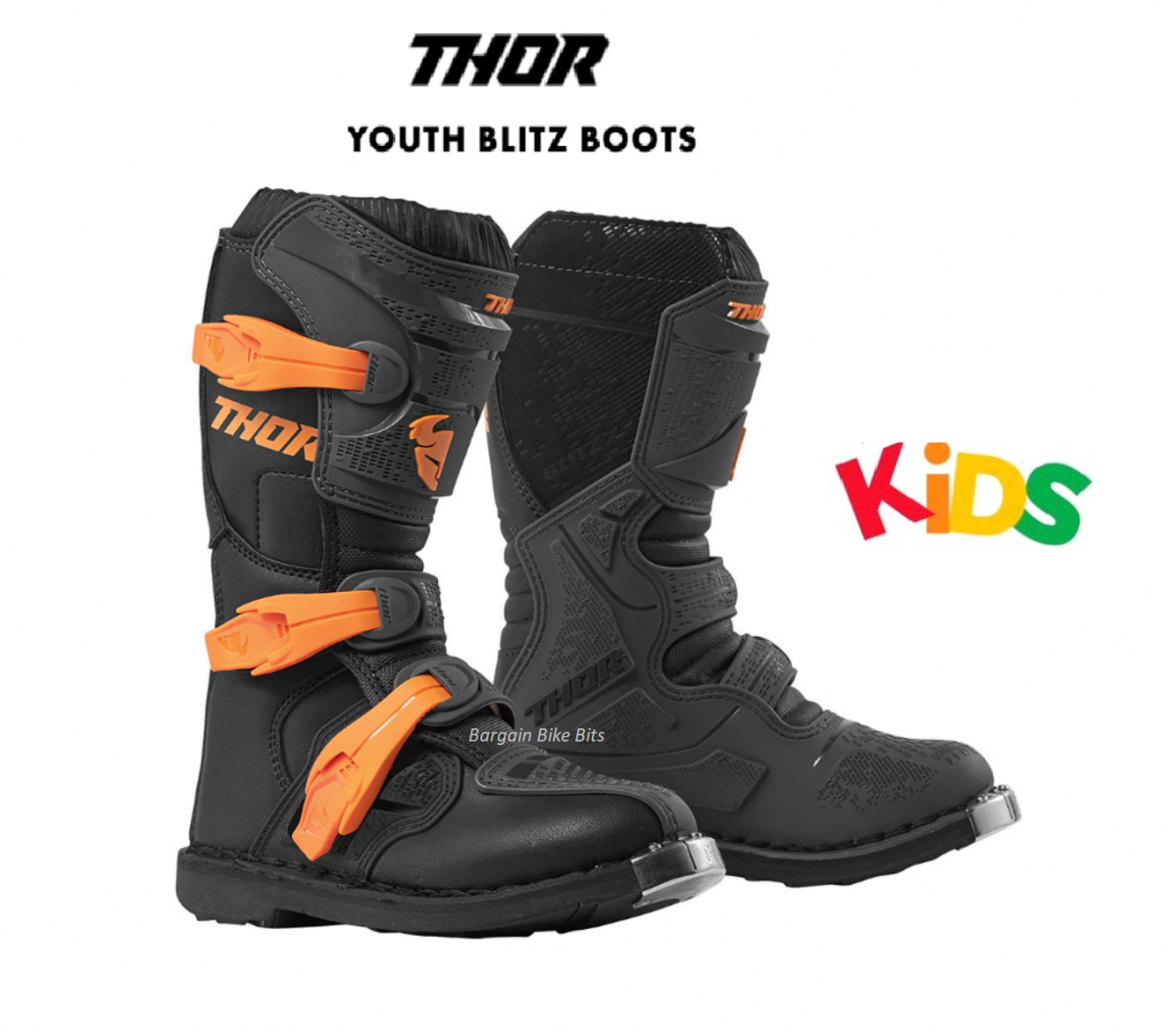 Thor MX Blitz XP Youth Dirt Bike Motocross Boots Kids Off Road Charcoal/orange