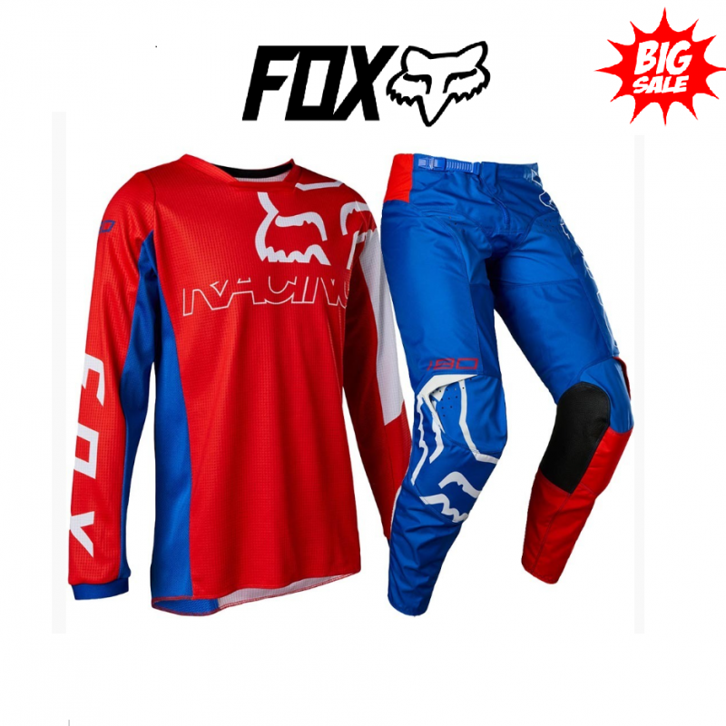 Fox 180 SKEW Motocross Pants & Jersey Set Red Blue Dirt Bike MX Off Road