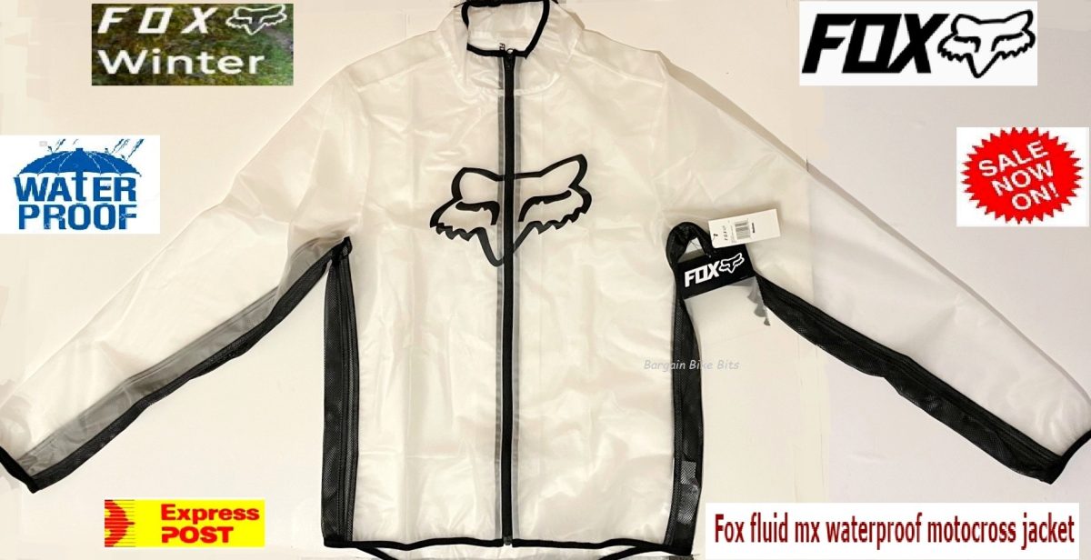 FOX Fluid MX Off Road Waterproof RAIN jacket Med Dirt Bike Motocross Black