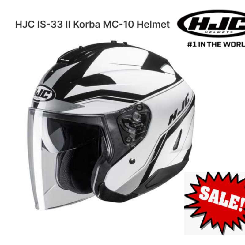 HJC IS-33 II Korba Open Face Motorcycle Road Helmet with internal Sun visor Black/white