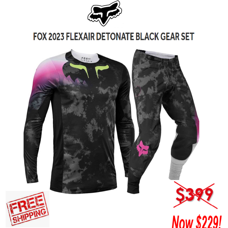 Fox Flexair Detonate Motocross Jersey/Pants #32/M Off Road Dirt Bike BLACK