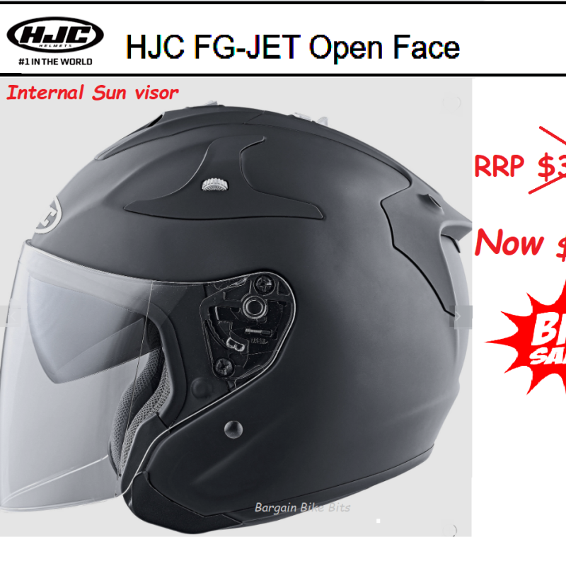 HJC FG-JET Open Face Motorcycle Road Helmet with face shield and drop-down sun visor MATT Black