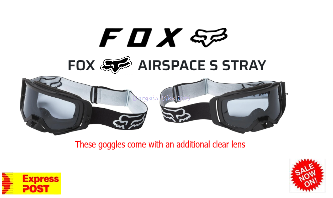 Fox AIRSPACE S Off Road Dirt Bike Goggles Black/white & FREE Clear Lens Motocross