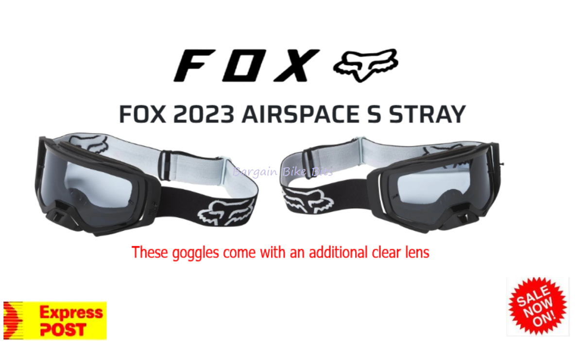 Fox AIRSPACE S Off Road Dirt Bike Goggles Black/white & FREE Clear Lens Motocross