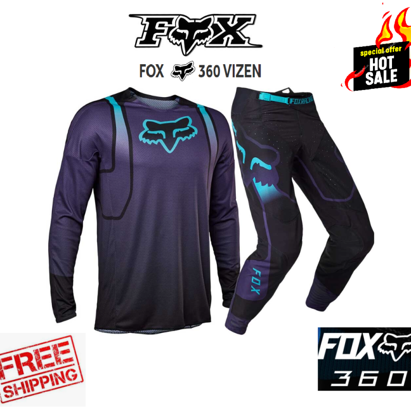 Fox 360 VIZEN Motocross Jersey/Pants #32M MX Off Road Dirt Bike (black/dark purple)