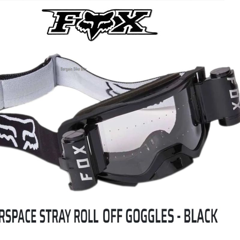 Fox Air Space Stray ROLL OFF Motocross Off Road Dirt Bike MX Goggles (Black) with FREE extra clear lens