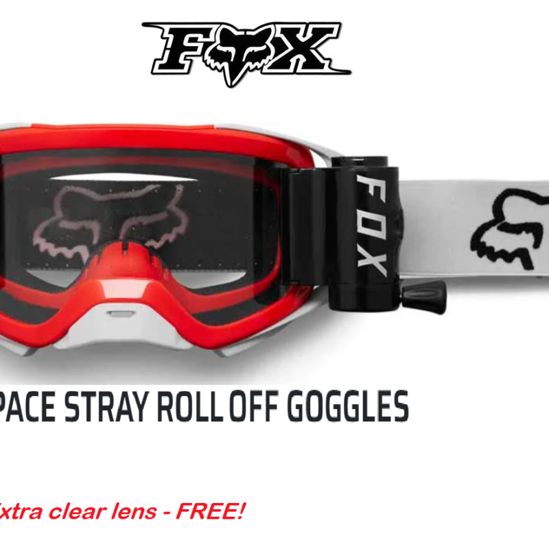Fox Air Space Stray ROLL OFF Dirt Bike Goggles Red/grey Off Road Motocross MX with FREE extra clear lens