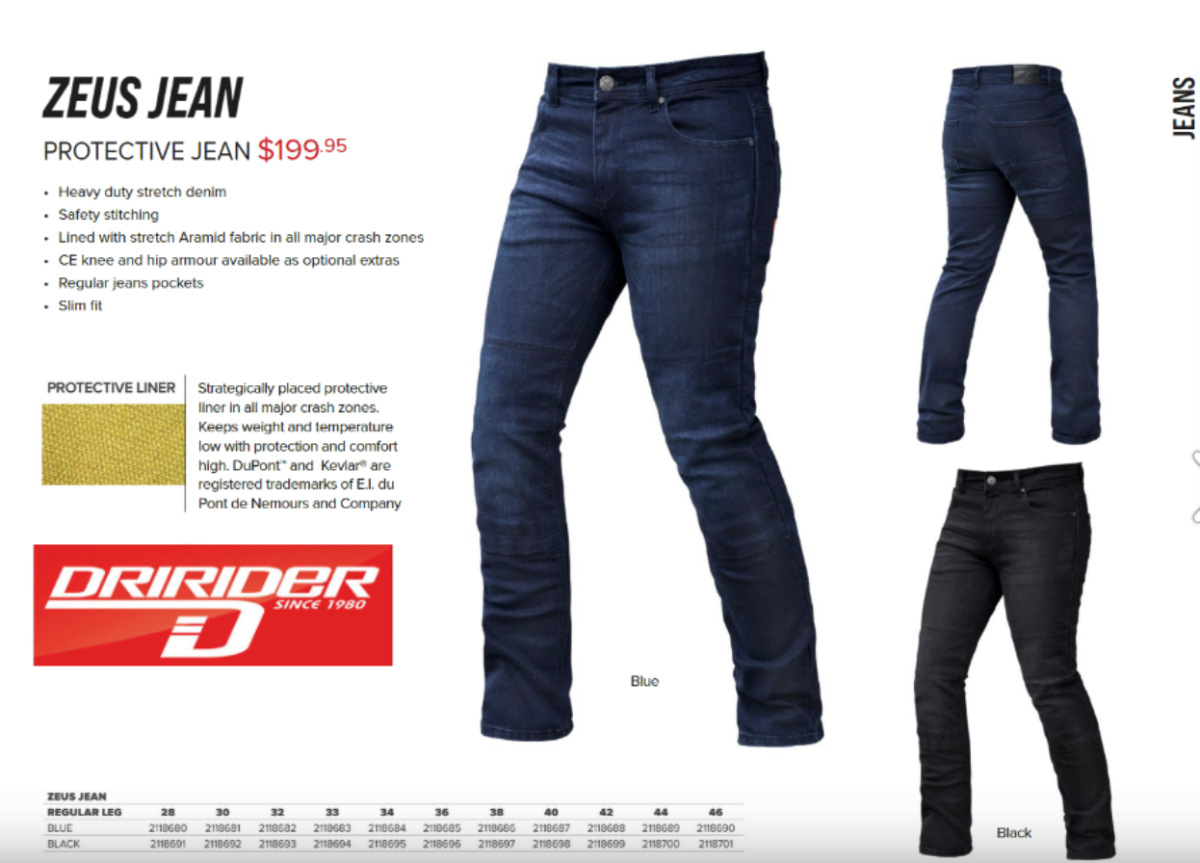 Dririder Zeus Men's Motorcycle Denim Jeans Black Motorbike Aramid Kevlar Road Jeans