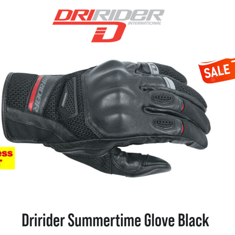 Dririder Summertime Men's Motorcycle Leather Road Gloves Black Motorbike Vented