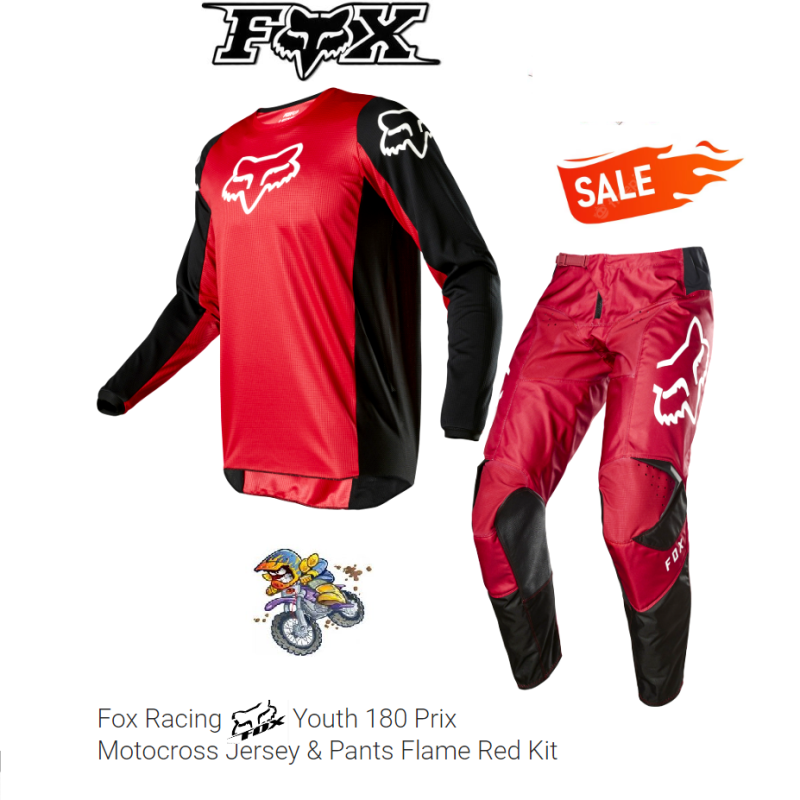 Fox Youth Kids motocross pants & jersey combo #28/YXL MX Dirt Bike (Honda Red) Prix
