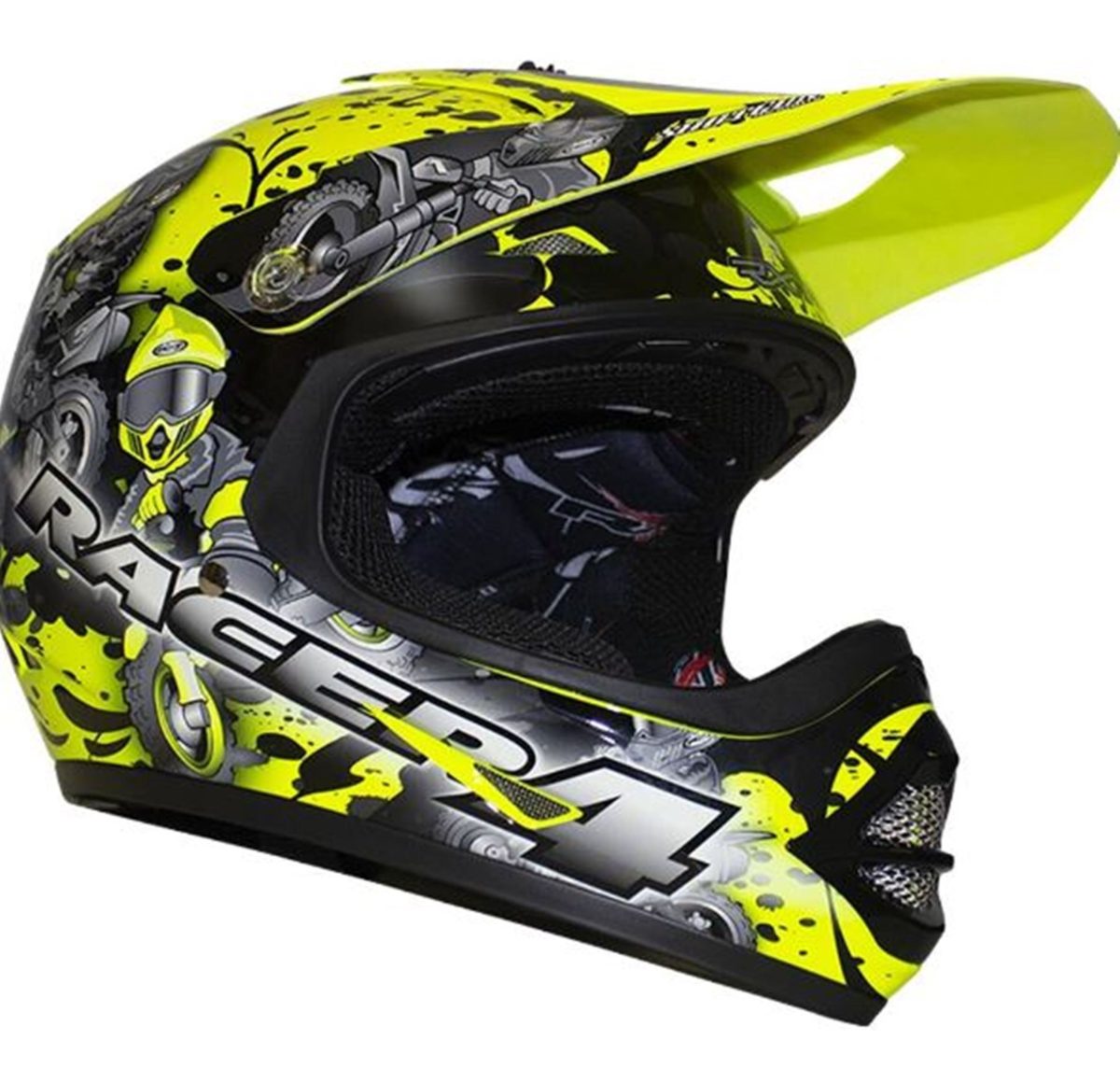 RXT RACER 4 Kids/Youth Dirt Bike MX Motocross Helmet Fluro Yellow