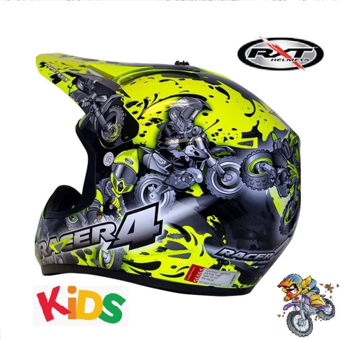 RXT RACER 4 Kids/Youth Dirt Bike MX Motocross Helmet Fluro Yellow