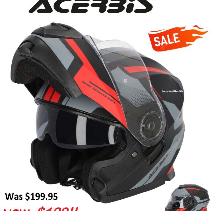 ACERBIS MODULAR Full Face Road Motorcycle Helmet with internal sunvisor Matt Red/black