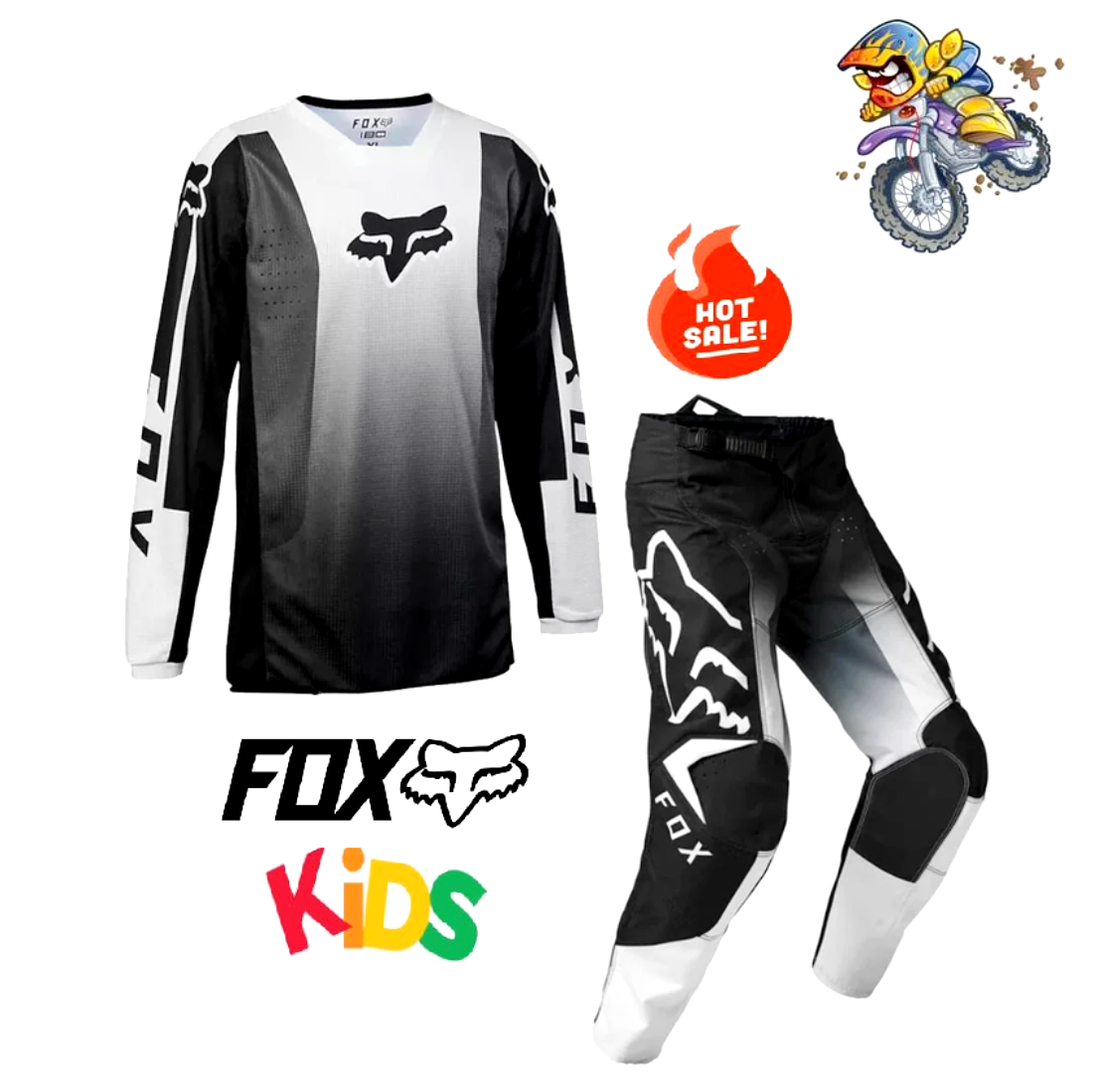Fox LEED Youth Dirt Bike pants jersey combo Kids MX Motocross Black White
