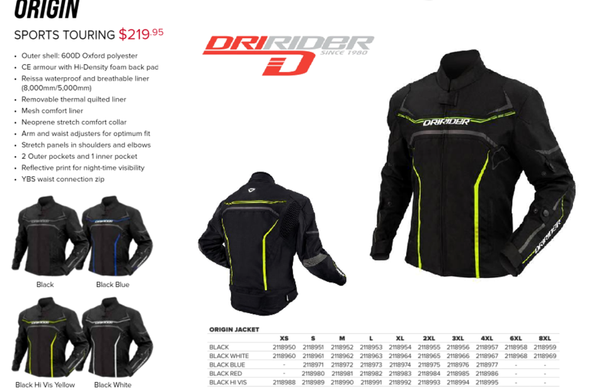 Dririder ORIGIN motorcycle jacket Black/Hi Vis Yellow Mens Motorbike Road