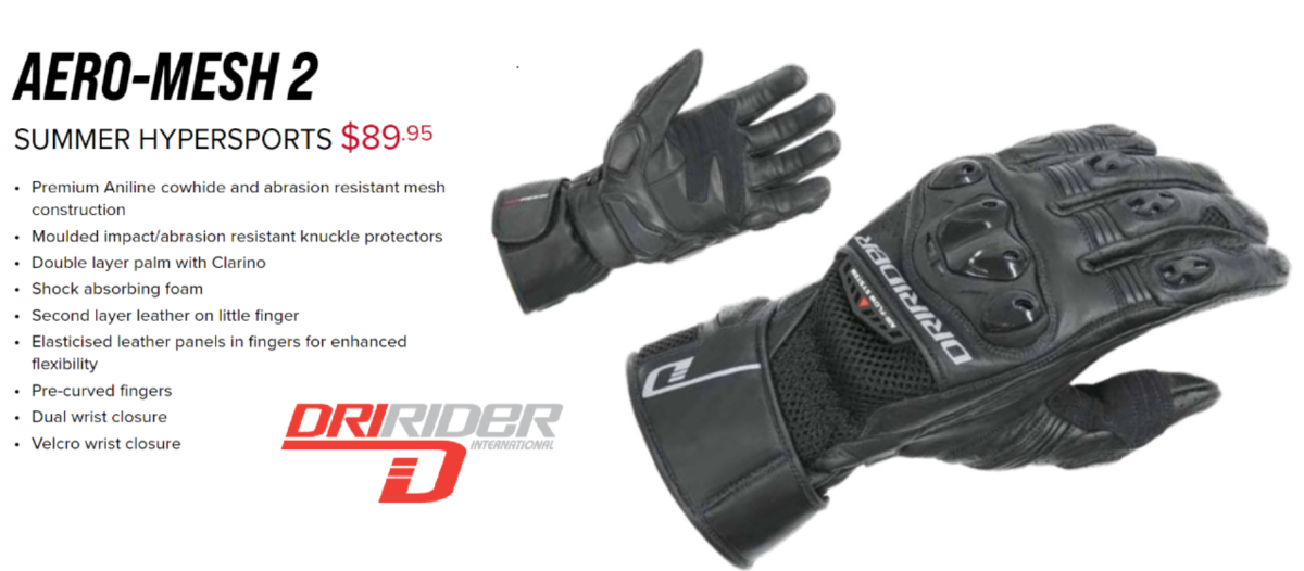 DRIRIDER AERO MESH 2 Motorcycle Gloves Summer Vented Road Motorbike Gloves