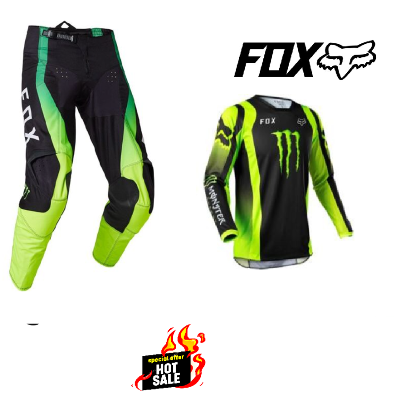 Fox 180 MONSTER Dirt Bike Pants & Jersey combo #32/M Mens Motocross Off Road MX Pants (black/green)