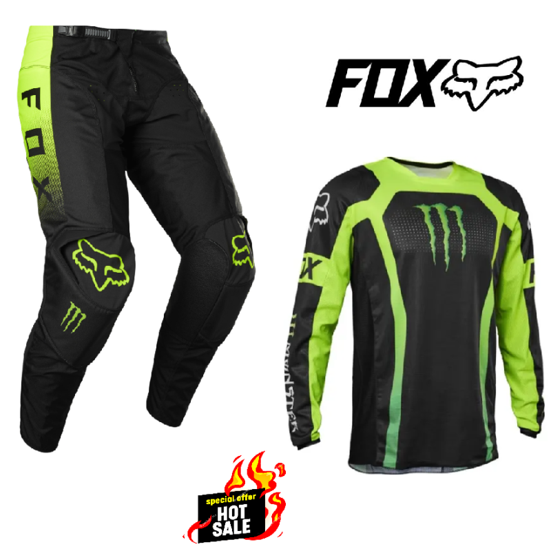 Fox 180 MONSTER Dirt Bike Pants & Jersey combo #34/L Mens Motocross Off Road MX Pants (black/green)