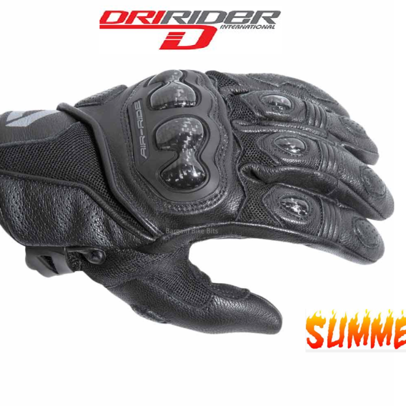 DRIRIDER Air Ride 2 Short Cuff Motorcycle Gloves Black Summer Road Motorbike