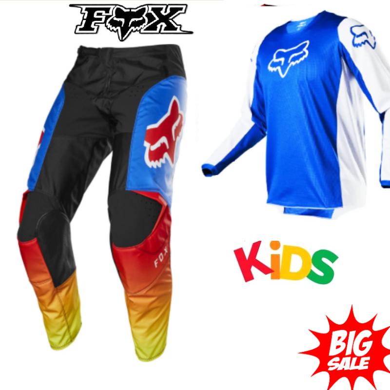 Fox Youth Motocross pants & jersey Set Red/blue Kids MX Dirt bike #24 Pants & YM Jersey