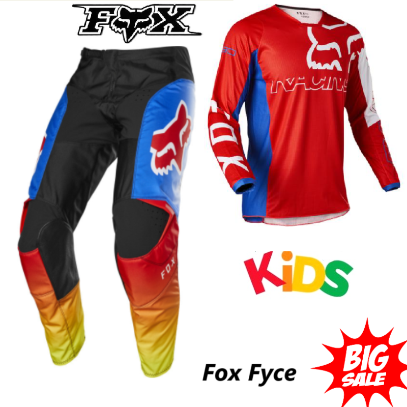 Fox Youth Motocross pants & jersey Set Red/blue Kids MX Dirt bike #24 Pants & YM Jersey
