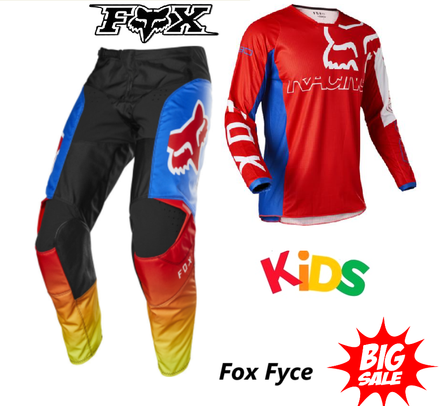 Fox Youth Motocross pants & jersey Set Red/blue Kids MX Dirt bike #24 Pants & YM Jersey
