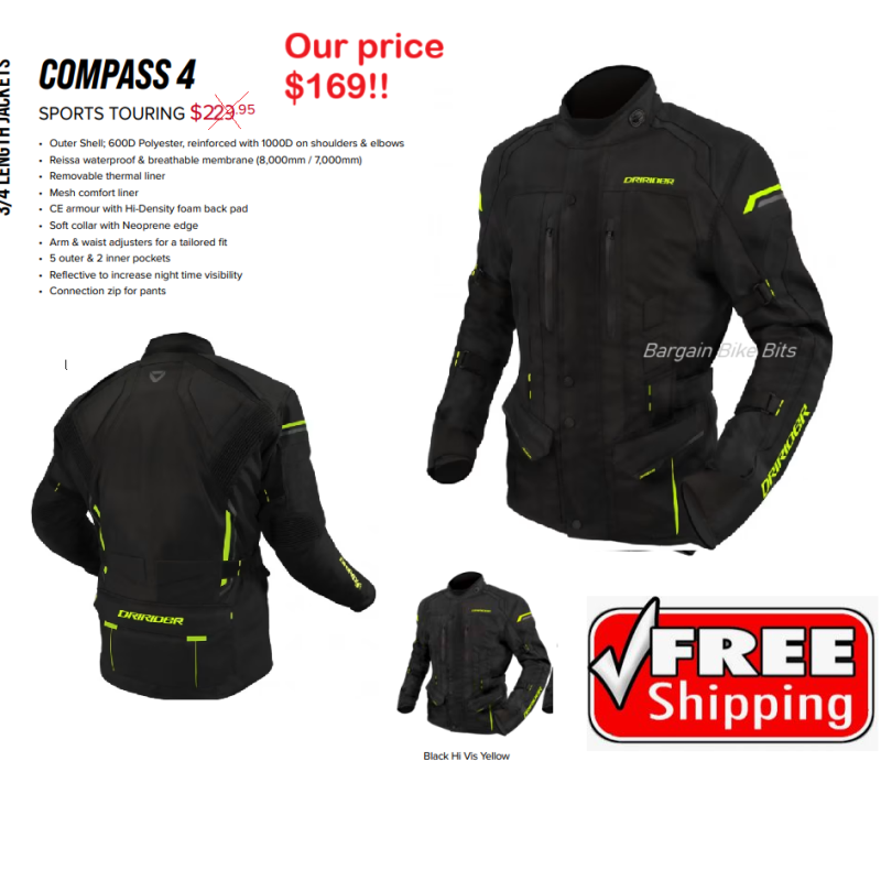 DriRider COMPASS 4 motorcycle road jacket HI VIS YELLOW Mens jacket