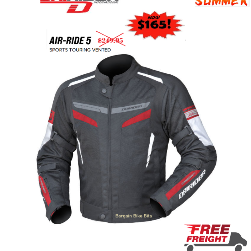 Dririder AIR RIDE 5 Motorcycle Vented Summer Jacket Black/Red Touring